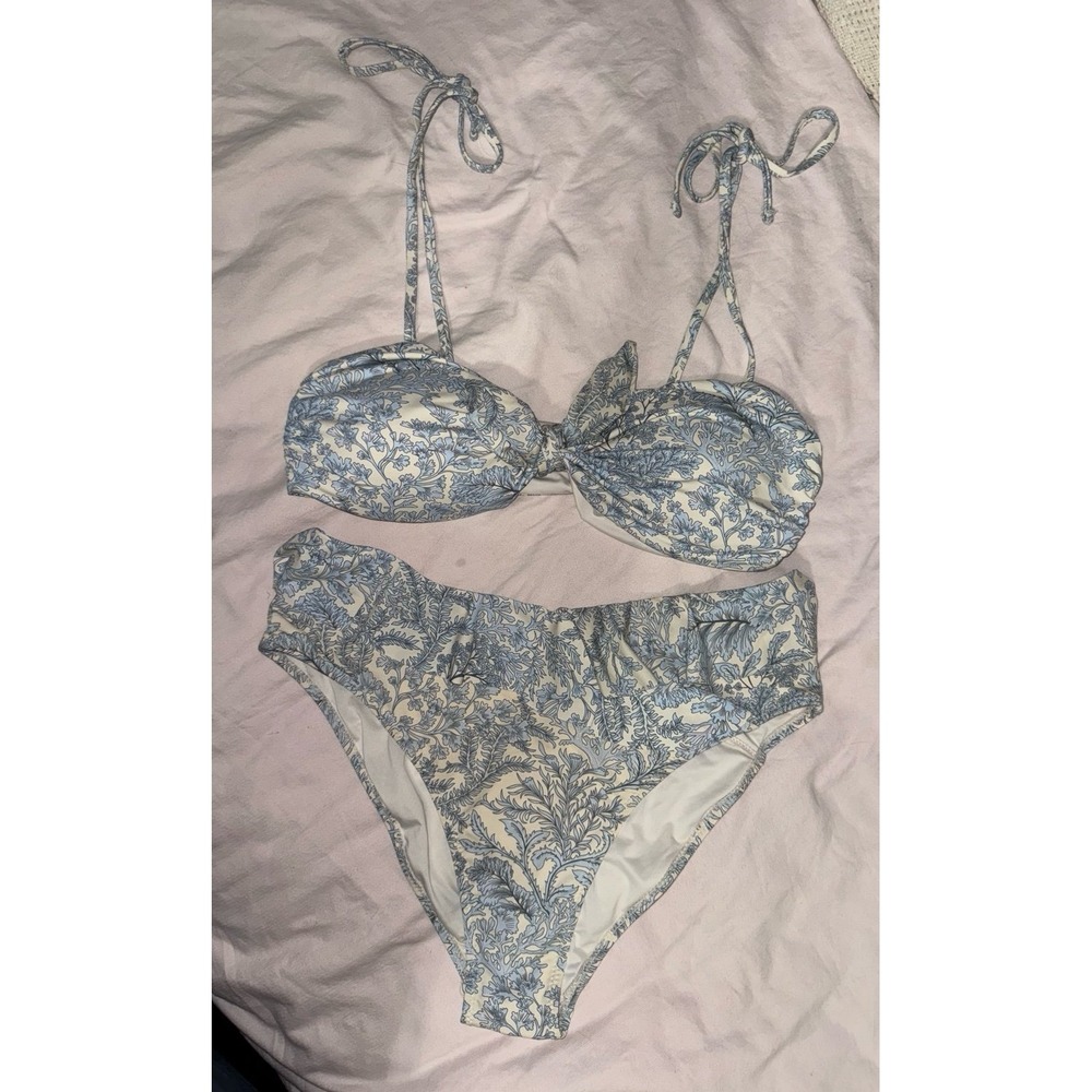 Envya cream blue bikini high cut bottoms tie strap s on the top women's large